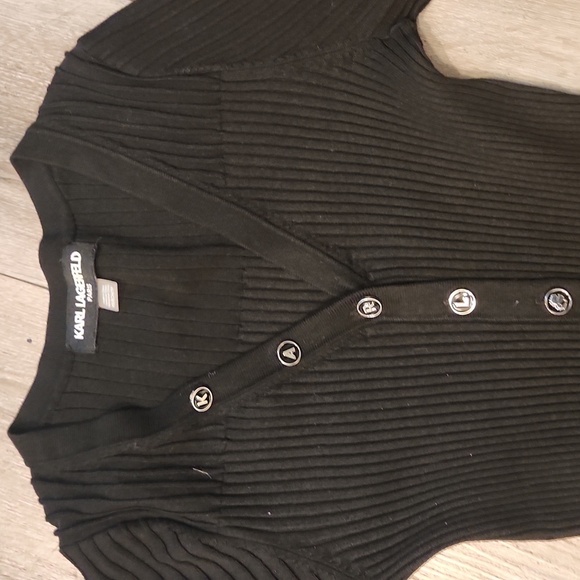 Karl Lagerfeld Black Ribbed Sheath Dress - Picture 3 of 5